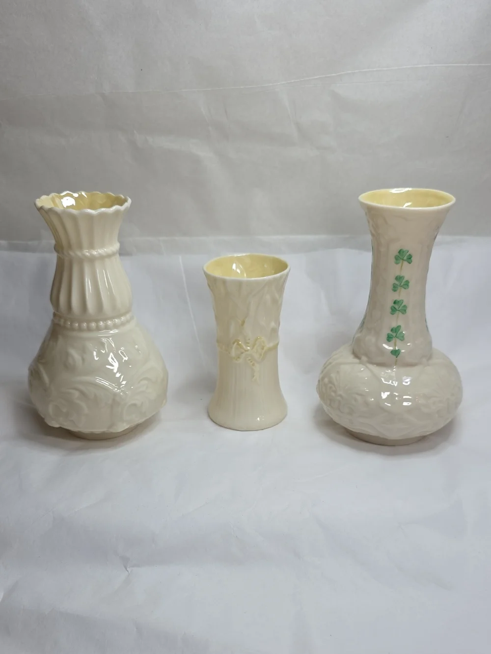 Vintage Belleek 2nd Green Mark Vase (Set of 3)